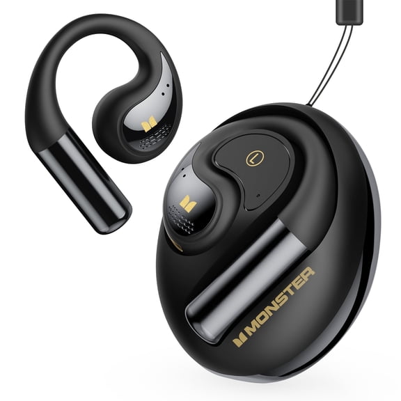Monster Open Ear AC335 Headphones, Bluetooth 5.4 Wireless Headphones with Stereo Sound, 24H Playback, Crystal Clear Calls, Stylish Rotating Case with Lanyard, Sweat Resistant Open Ear Wireless Earbud