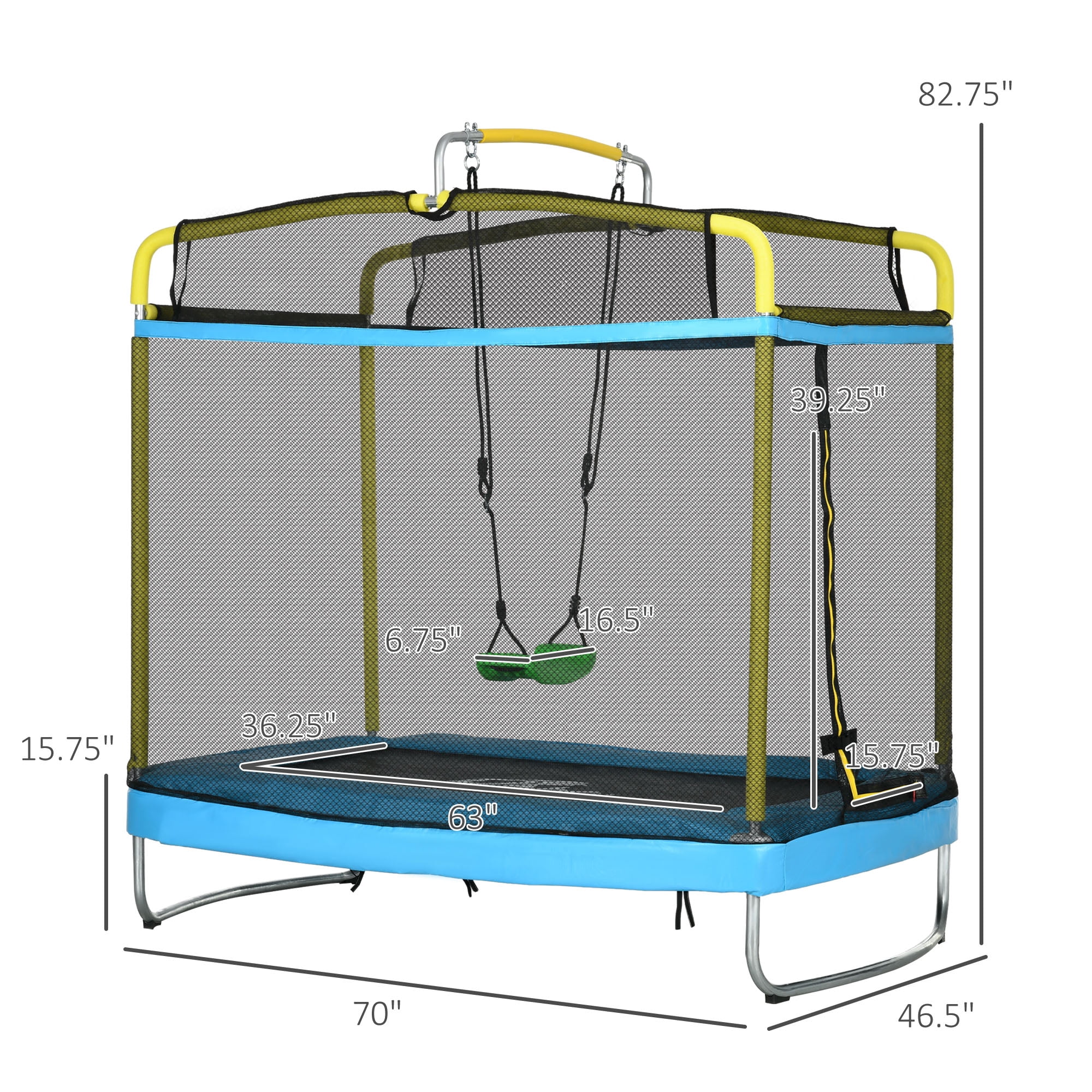 Qaba 3-in-1 Trampoline for Kids, 6.9' Kids Trampoline with Enclosure, Swing, Gymnastics Bar, Toddler Trampoline for Outdoor/Indoor Use, Light Blue