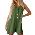 thumbnail image 1 of Diufon Plus Size Rompers for Women Summer Sleeveless Solid Color Button V Neck Wide Leg Shorts Jumpsuits, 1 of 8