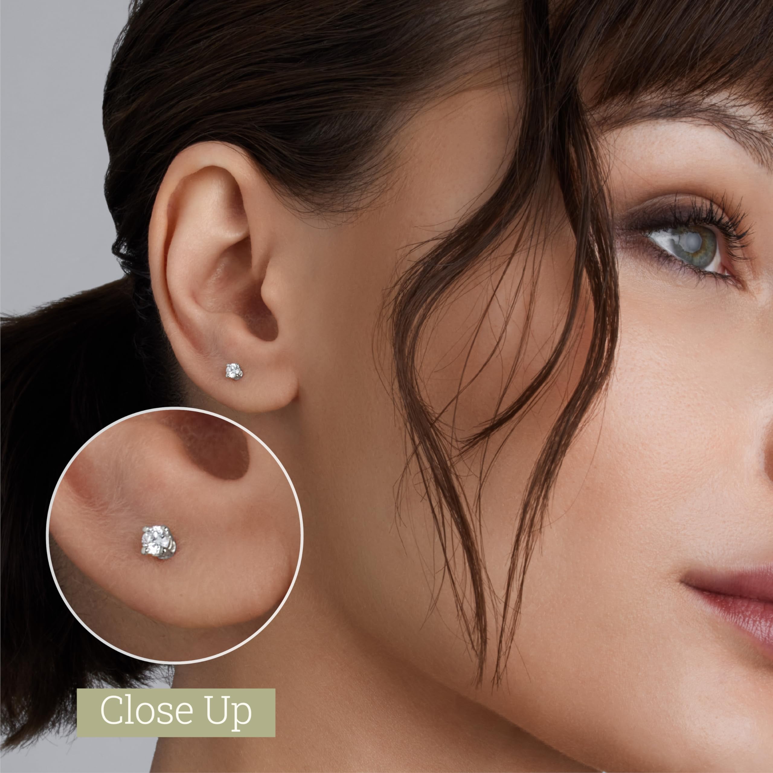Gilded 1/5 CTW Lab-Grown Diamond 10KT White Gold Stud Earrings for Women, Round Cut, Hypoallergenic Fine Gold Jewelry - SI1 Clarity F Color