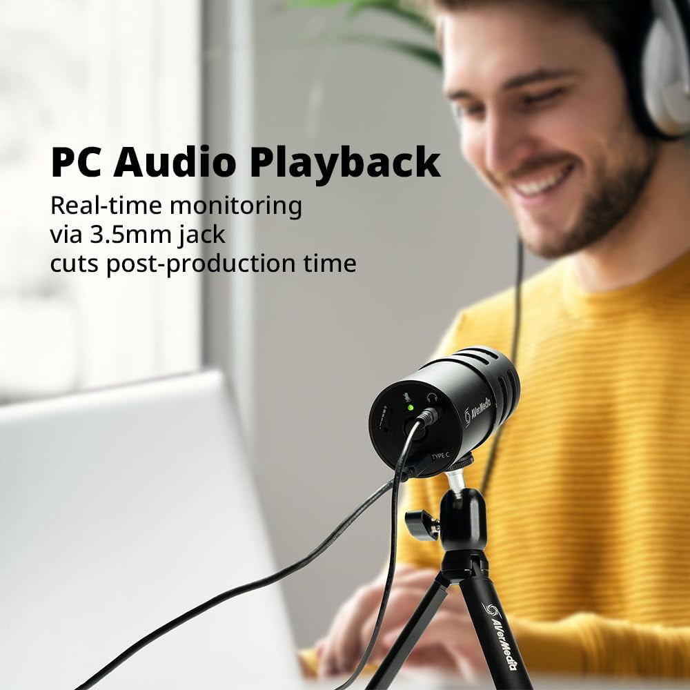 VERSATIgo AM310G2 USB Microphone for Streaming, Podcasting, Gaming with Cardioid Polar Pattern, Tripod Stand, Headphone Output, Mute Button, All Metal Design