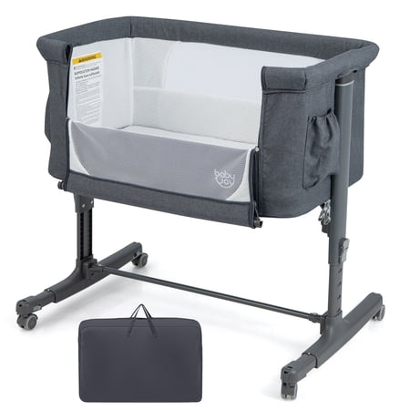 Gymax 3-in-1 Baby Bassinet Beside Sleeper Crib with 5-Level Adjustable Heights Grey