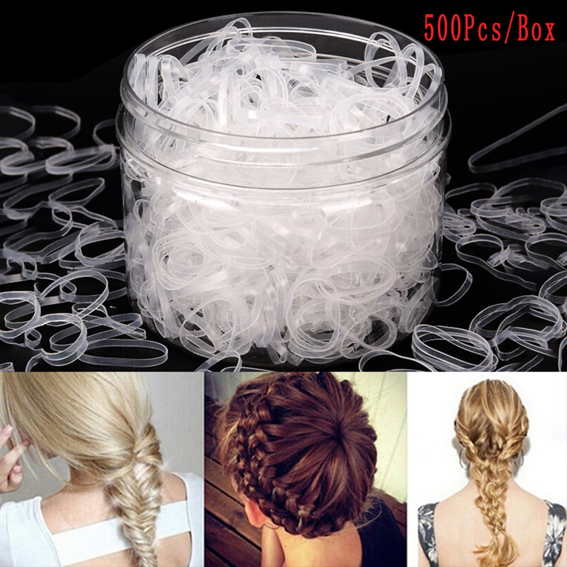 500Pcs Mini Clear Rubber Hair Elastic Bands Hair Tie Braids Plaits 