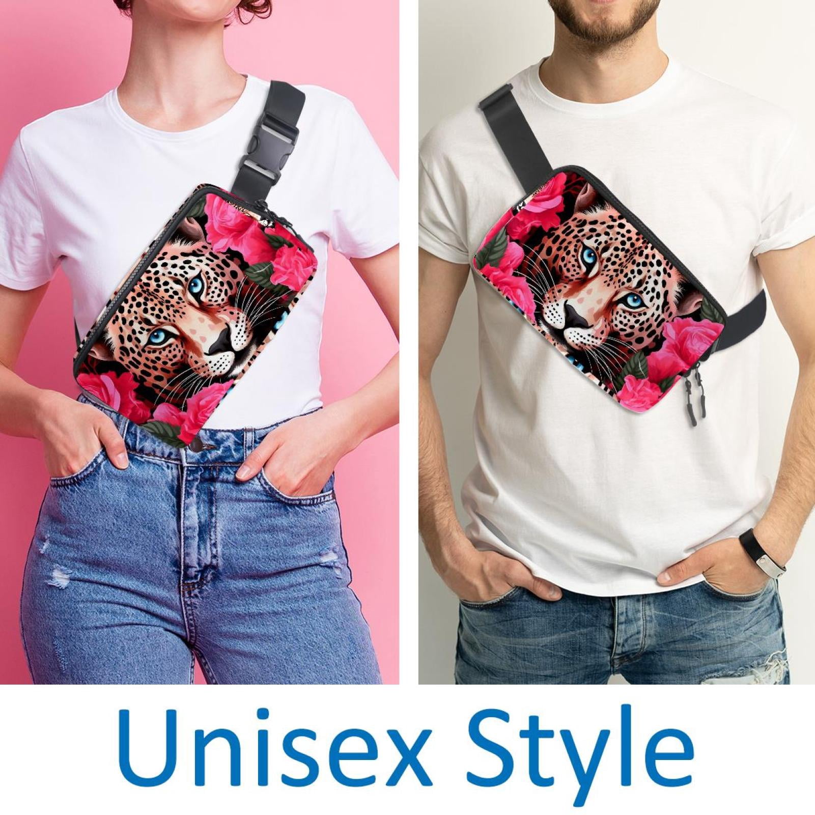 Rose Leopard Running Belt Fanny Pack Belt Bag with Extension Strap Lightweight Adjustable Unisex