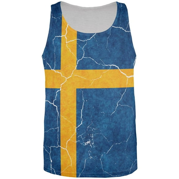 Distressed Swedish Flag All Over Mens Tank Top Multi SM