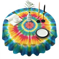 Rainbow Tie Dye Mandala Pattern Round Tablecloth 60"x60",Wrinkle Wipeable Table Cloth for Kitchen Dining Room Picnic Patio Party