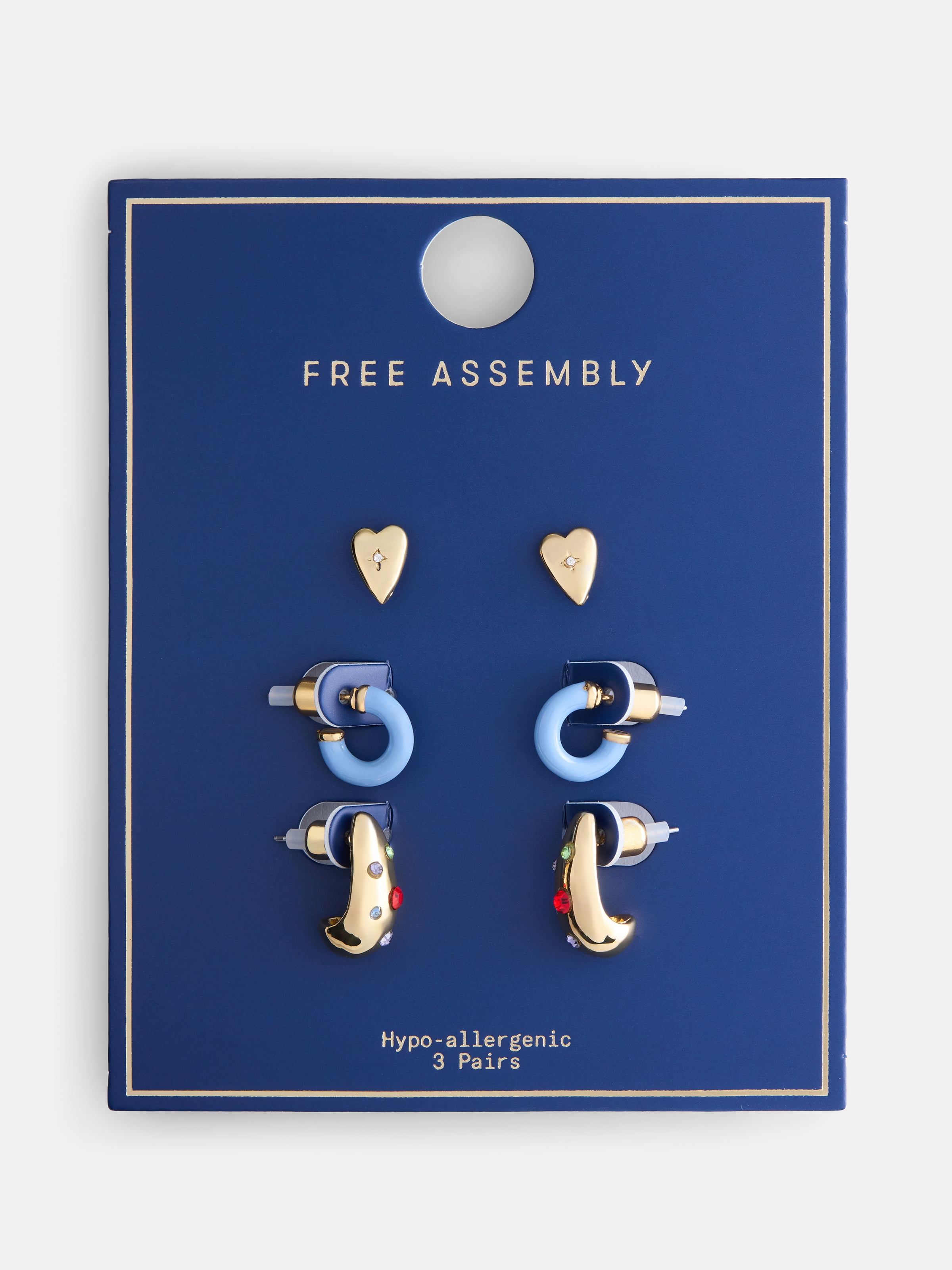 Free Assembly Women's Goldtone Heart and Hoop Earrings Set, 3-Pair