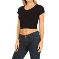 thumbnail image 3 of Women's Short Sleeve Stretch Lightweight Round Neck Solid Cropped Top T-Shirt, 3 of 4