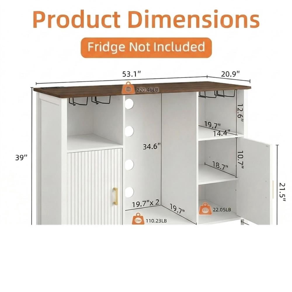 53" White Engineered Wood Coffee Bar Cabinet with Mini Fridge Space & Power