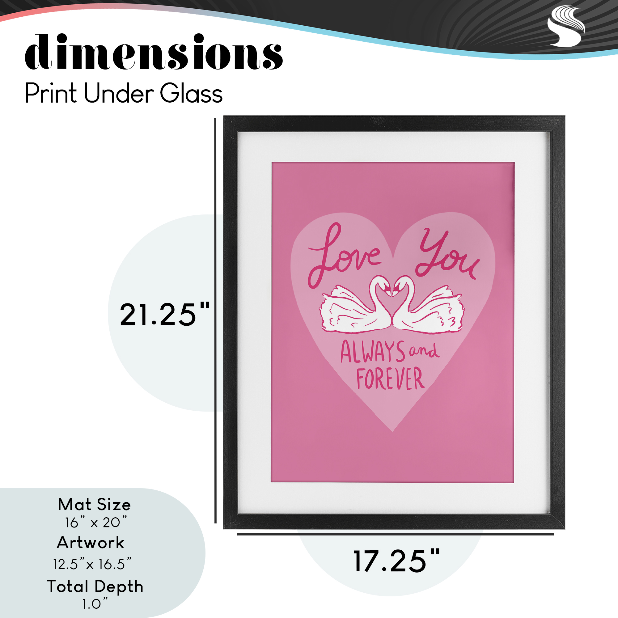 Always & Forever Swans Black Framed Print Under Glass, design by Juliet Meeks
