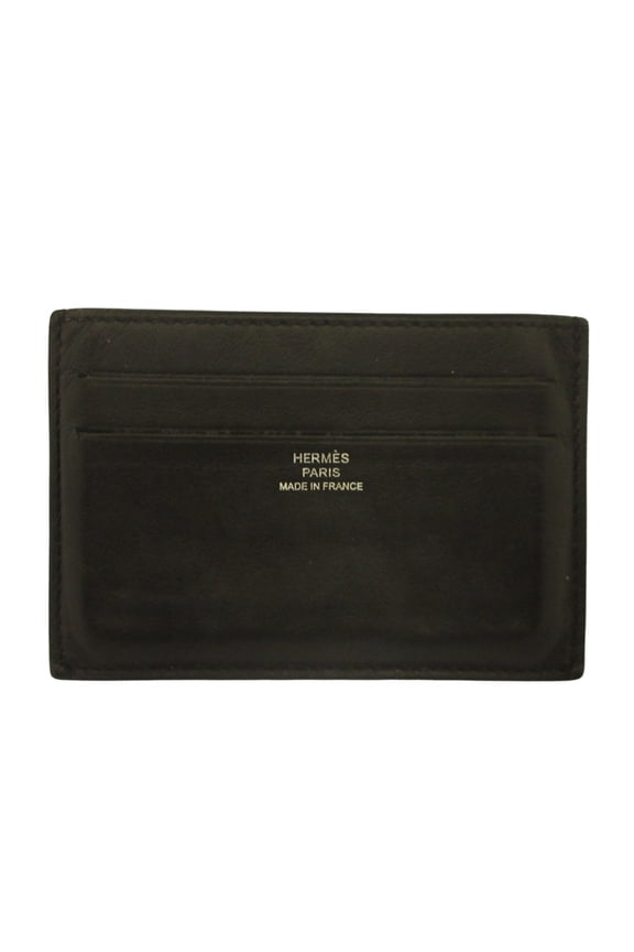 Pre-Owned HERMES Citizen Twill Business Card Holder/Card Case, Leather and Silk with Y Stamp,...
