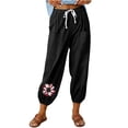 thumbnail image 2 of Fartey Cotton Linen American Flag Pants for Women Sunflower Graphic Patriotic Pants Drawstring Elastic Waist Casual Trousers with Pockets, 2 of 6