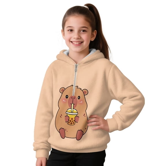 Pzuqiu Capybara Boys Hoodies Stretchy Practical Kid Pullover Hoodies Sweatshirt Lightness Wind Proof Long Sleeve Jacket Outfits Fashion Fall Outerwear Versatile for Boys 10-11