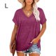 thumbnail image 2 of Sonducket Camiseta de mujer con cuello en V, manga corta con cuello en V, blusa dividida de color sólido Prendas para la parte del cuerpo Rojo púrpura L Sonducket AP003161-33, 2 of 6