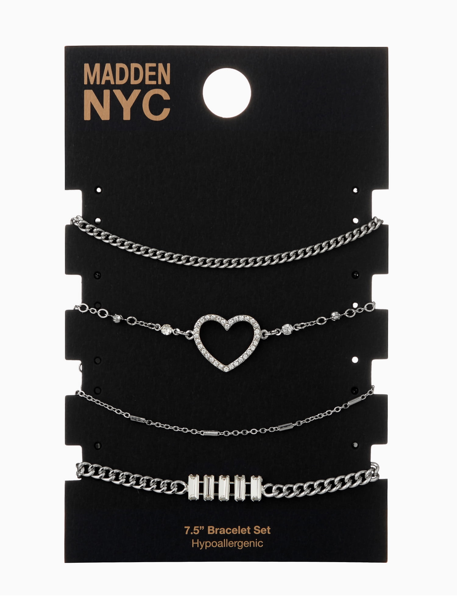 Madden NYC Women's Fashion Rhodium Pavé Heart Mixed 4-Piece Bracelet Set