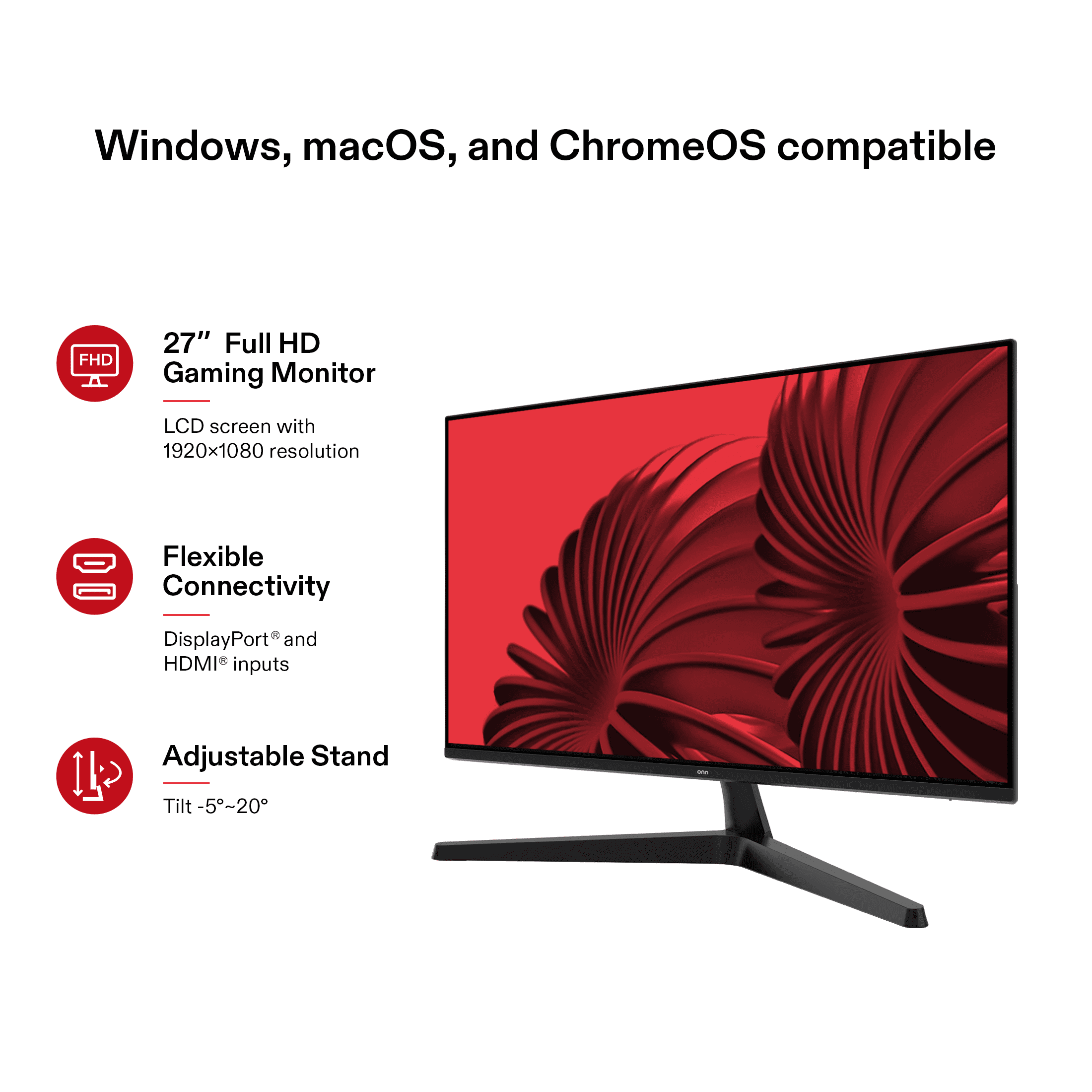 onn 27" FHD (1920 x 1080p) 144Hz 1ms Gaming Monitor, Black