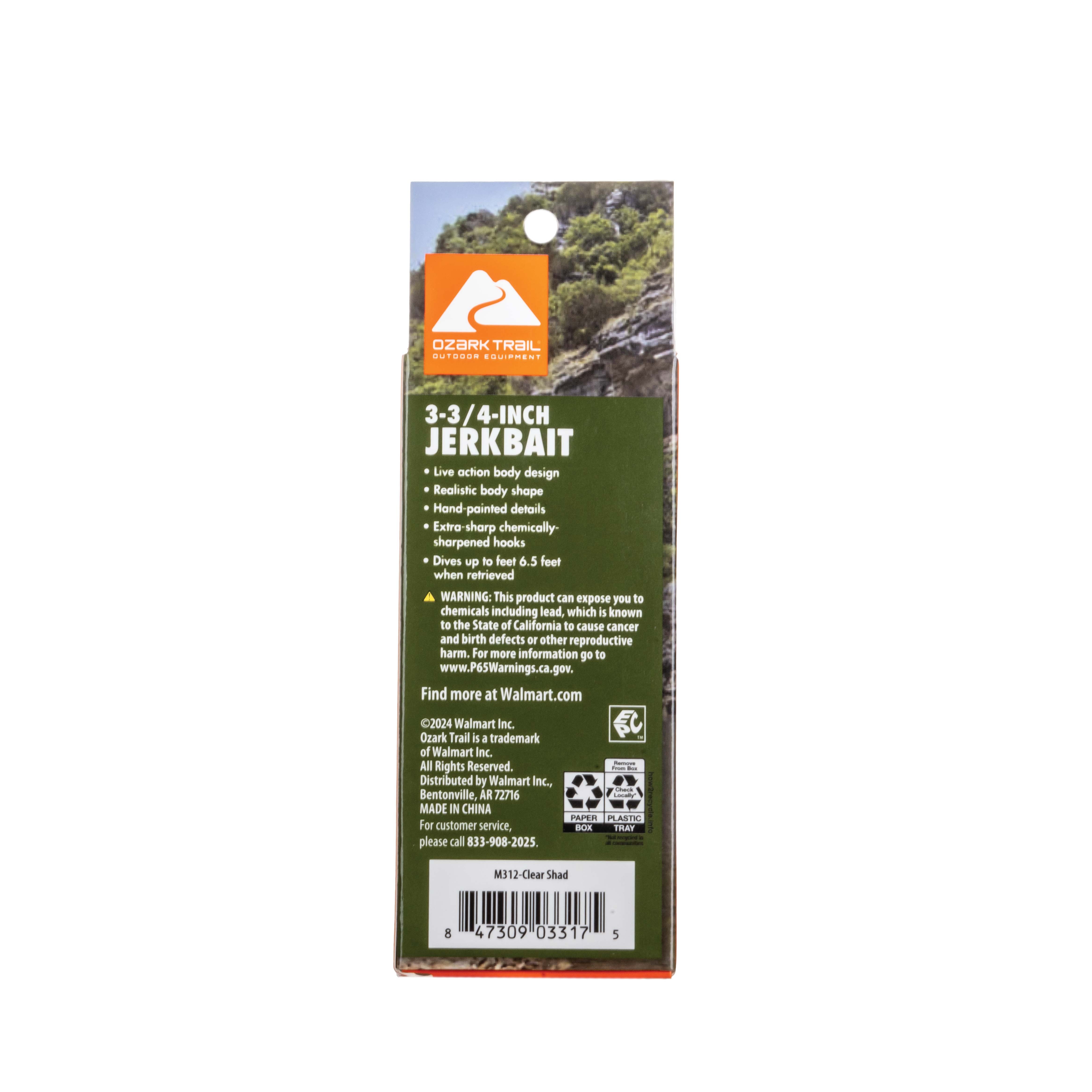 Ozark Trail Minnow Fishing Lure, Clear Shad, 334inch