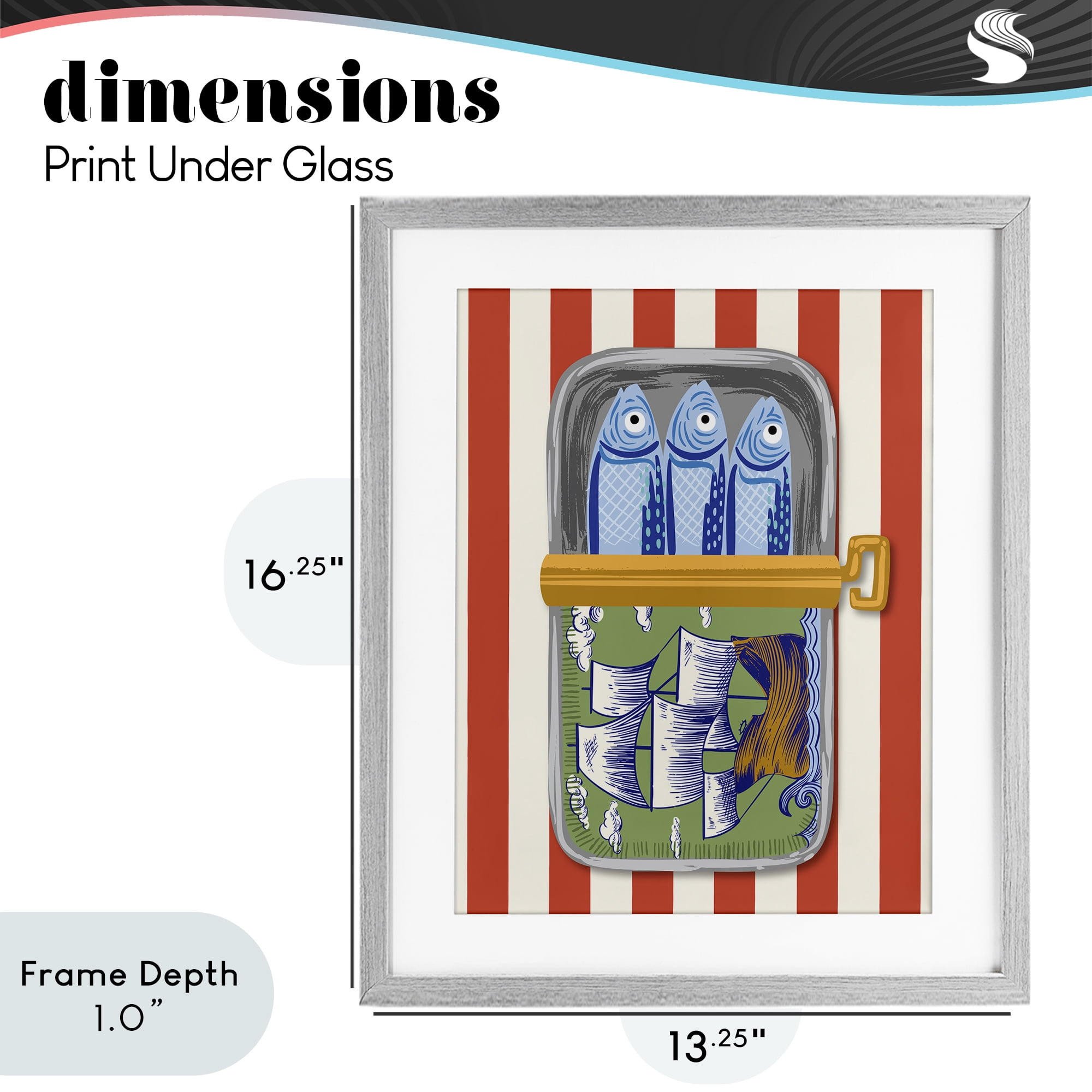 Stupell Industries Sardines with Antique Ship Gray Framed Print Under Glass, design by Arrolynn Weiderhold