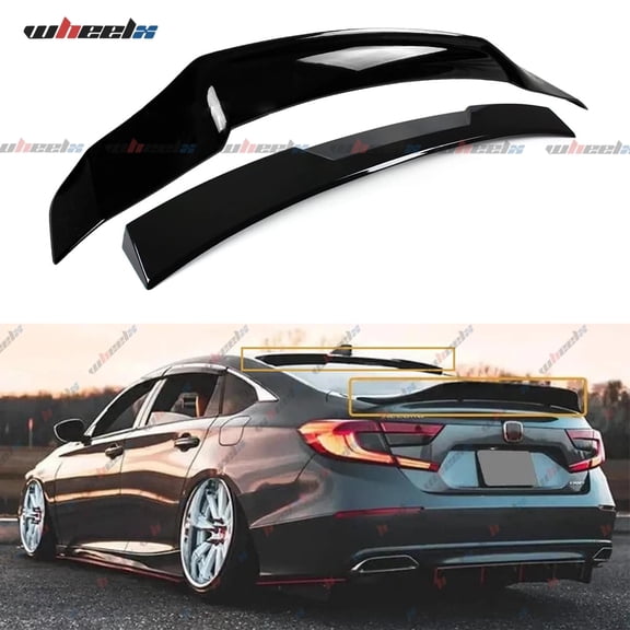 2Pcs Roof Top Spoiler & Rear Spoiler Compatible with 2018-2022 Honda Accord, R Style Duckbill Fits for 4 Door Sedan, Trunk Exterior High Kick Tail Deck Lid Wing Lip (Glossy Black)