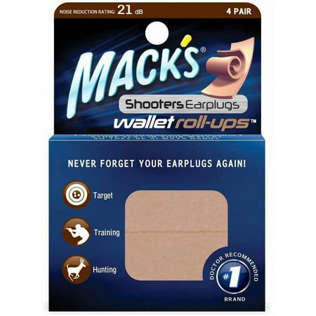 Mack's Roll-Ups Wallet Ear Plugs, 4 Pair - Soft Foam Earplugs for Concerts, Sports Events, Nightclubs, Shooting and Power Tools