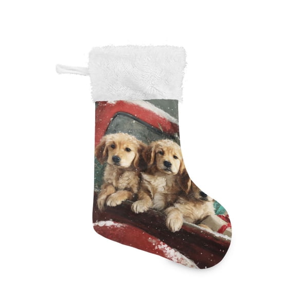 Christmas Stocking with Hanging Loop for Family Holiday Ornament Cute Dog and Red Truck