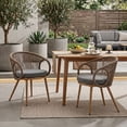 thumbnail image 3 of Dayalane Outdoor Dining Chairs Set of 2, Modern Rope Woven Patio Armchairs with Cushions, Wood-Look Metal Frame, All-Weather Furniture for Balcony, Backyard Bistro, Brown, 3 of 12