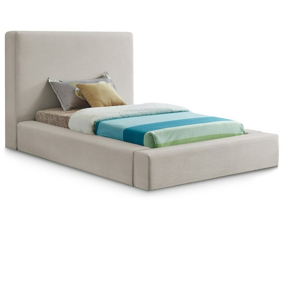 Meridian Furniture Devin Beige Linen Textured Fabric Twin Bed