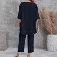thumbnail image 4 of Outfmvch summer linen sets for women Casual Tracksuit Roll Sleeve Women's Lounge Sets Pants and Shirt Set for Women 2 Piece Sleepwear Linen 2 Piece Set for Women Lightweight Lounge Set Black L, 4 of 7