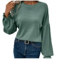 thumbnail image 2 of Zedker Elegant Lace Sleeve Round Neck Casual Long Sleeve Shirts for Women Fashion Loose Pit-Striped Versatile Tops for Fall and Winter,Mint Green,XXL, 2 of 6