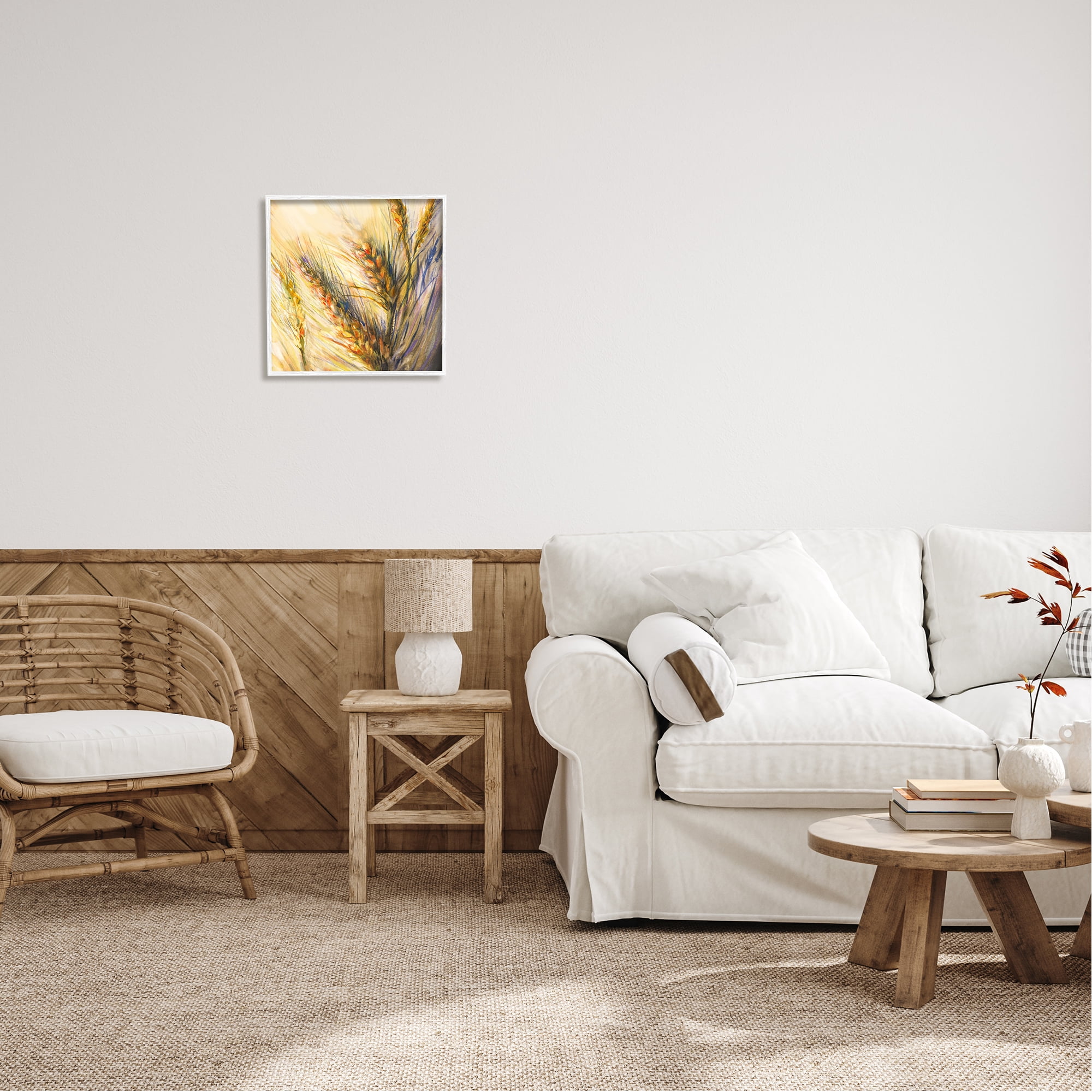 Stupell Industries Autumn Wheat Painting Botanical & Floral Painting White Framed Art Print Wall Art, 17 x 17