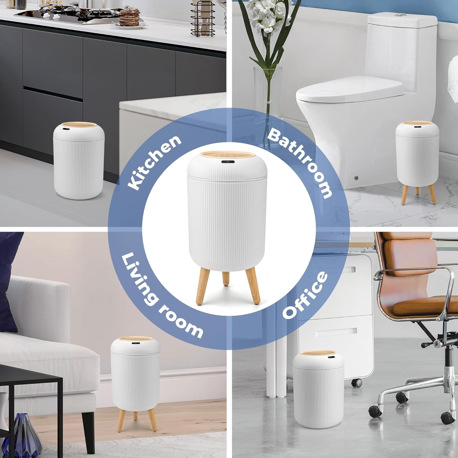 2 Pack Automatic Motion Sensor Bathroom Trash Can with Lid, 3 Gallon / 11 L Touchless Trash Bin, Smart Plastic Garbage Can, Intelligent Trash Can for Bedroom, Bathroom, Kitchen, Office, White