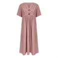 thumbnail image 4 of Vestido largo boho de manga corta con cuello en V y bolsillos para mujer: vestido de playa de poliéster con estampado floral para el verano, 4 of 5