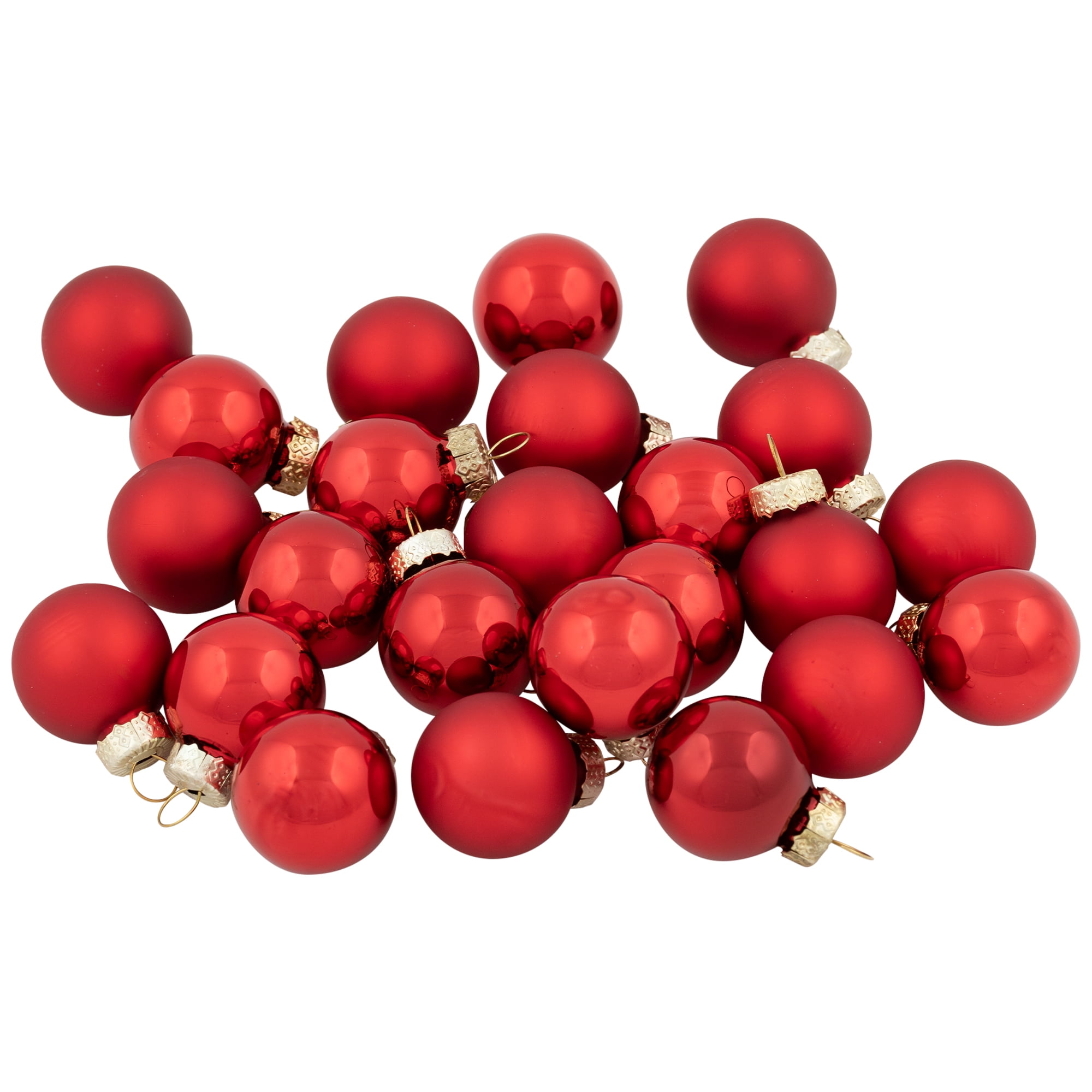 24-Piece Shiny and Matte Red Mini Glass Ball Christmas Ornament Set 1" (25mm)