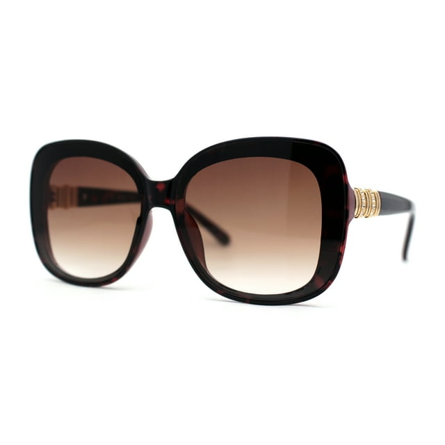 Womens Rhinestone Jewel Hinge Oversize Butterfly Designer Sunglasses Burgundy Tortoise Brown