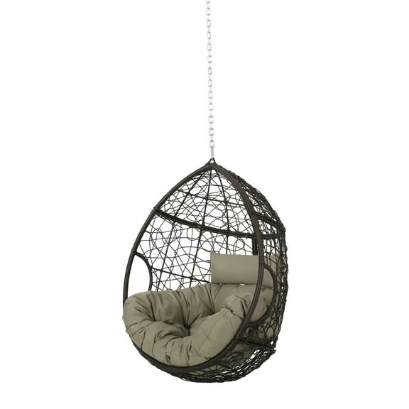 Noble House Castaic Wicker Hanging Chair (NO STAND) in Multi-Brown and Khaki