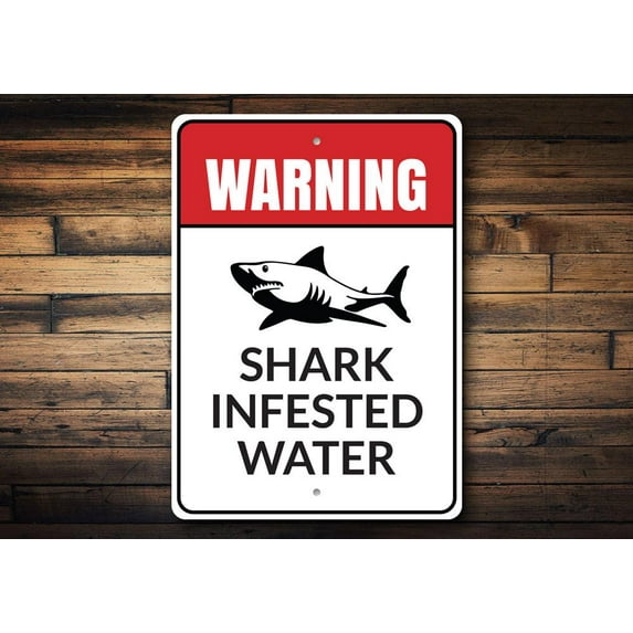 Shark infested Water Novelty Decor, Metal Wall Sign - 10x14 Inches