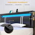 thumbnail image 2 of Queen Size Bed Frame with LED Headboard Footboard & USB Charging Ports, Faux Leather Upholstered Platform Bed with 4 Drawers for Bedroom Storage, Black, 2 of 9