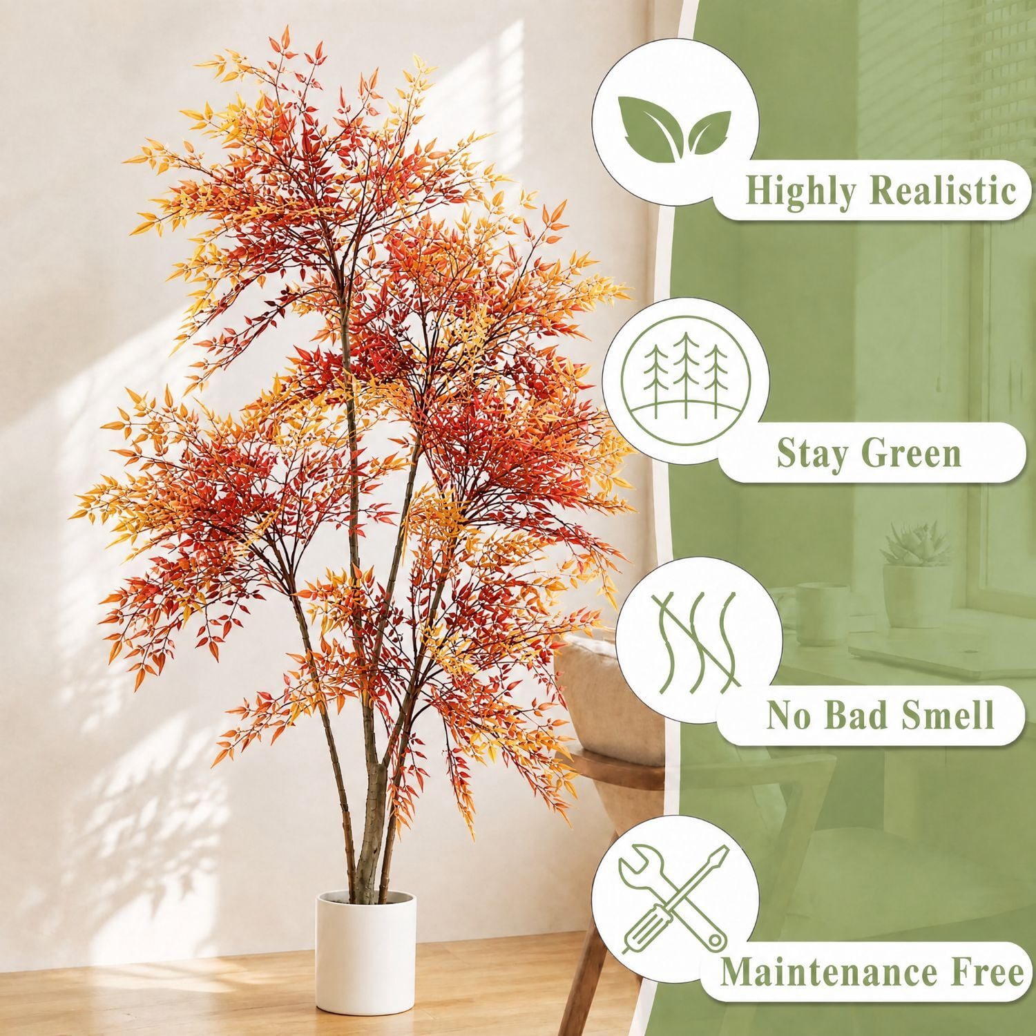 Easy4Home 5.9FT Artificial Plant Fake Nandina Potted Indoor Faux Floor Plant for Home Office Decor, Red