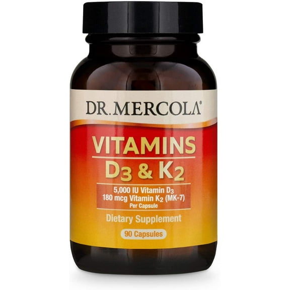 Dr. Mercola, Vitamins D3 and K2 Dietary Supplement , 90 Servings (90 Capsules)