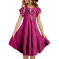 thumbnail image 2 of shoper Toddler Dresses for Girls Ruffled Sleeve Solid Color Crew Neck A-Line Flowy Summer Dresses Princess Dress for Girls Hot Pink 160, 2 of 6