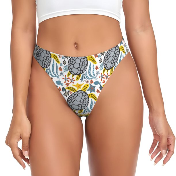 Balery Sea Turtle Tangas de Algodón para Mujer con Estampado – Ropa Interior Sexy, Transpirable, G-string-Small