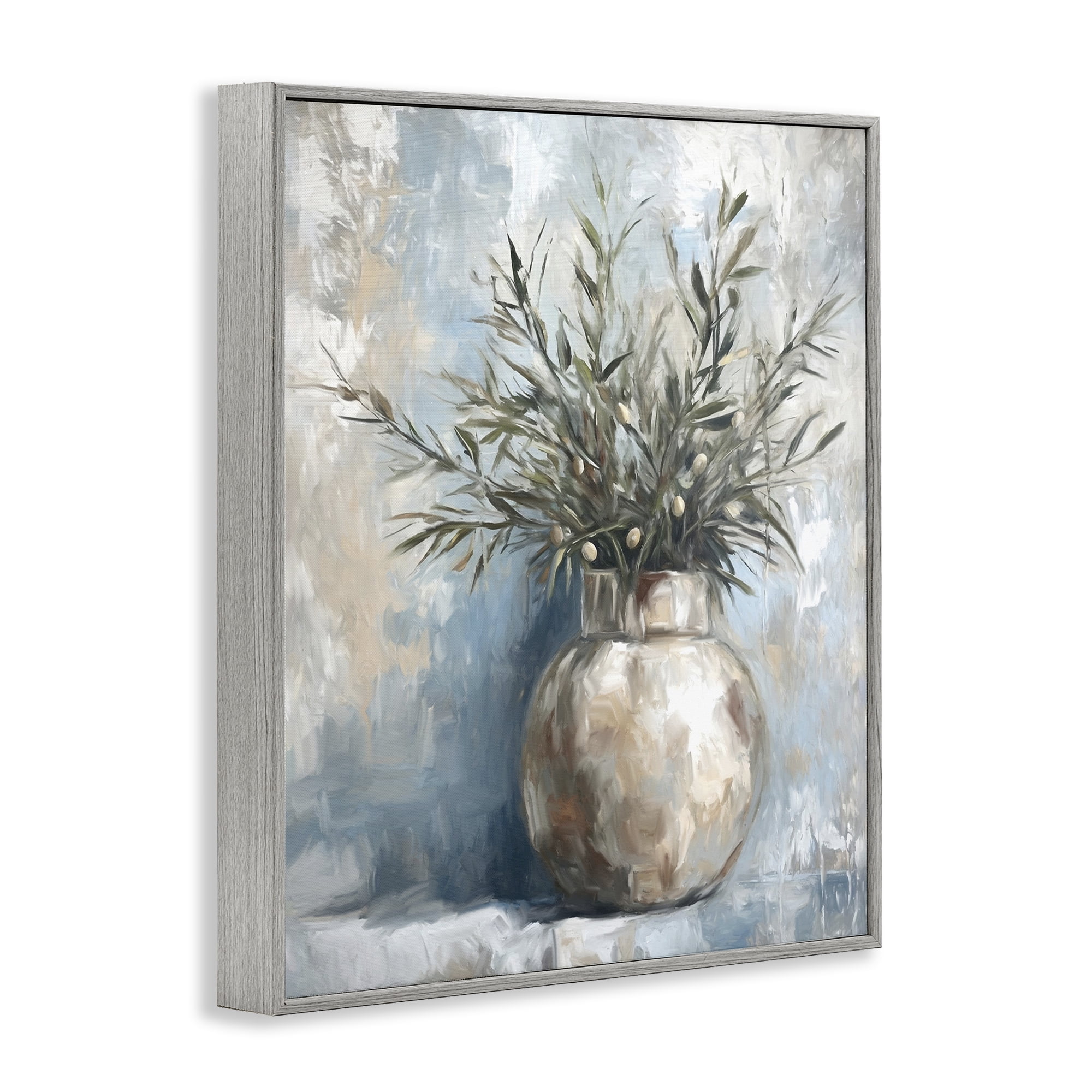 Stupell Industries Potted Olive Branches Botanical & Floral Painting Gray Framed Art Print Wall Art, 16 x 20