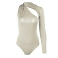 thumbnail image 7 of Skinny Solid Color One Shoulder Long Sleeve Bodysuit,Women Backless Asymmetric Unilateral Bodysuit Jumpsuit, 7 of 7