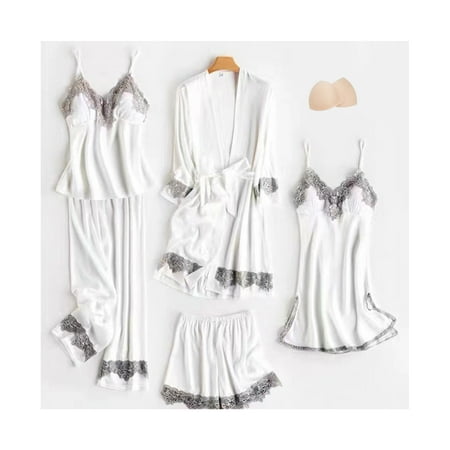 

Liveday Female Pajamas Set 5pcs Sleepwear Lace Comfortable Sleepwear Loungewear
