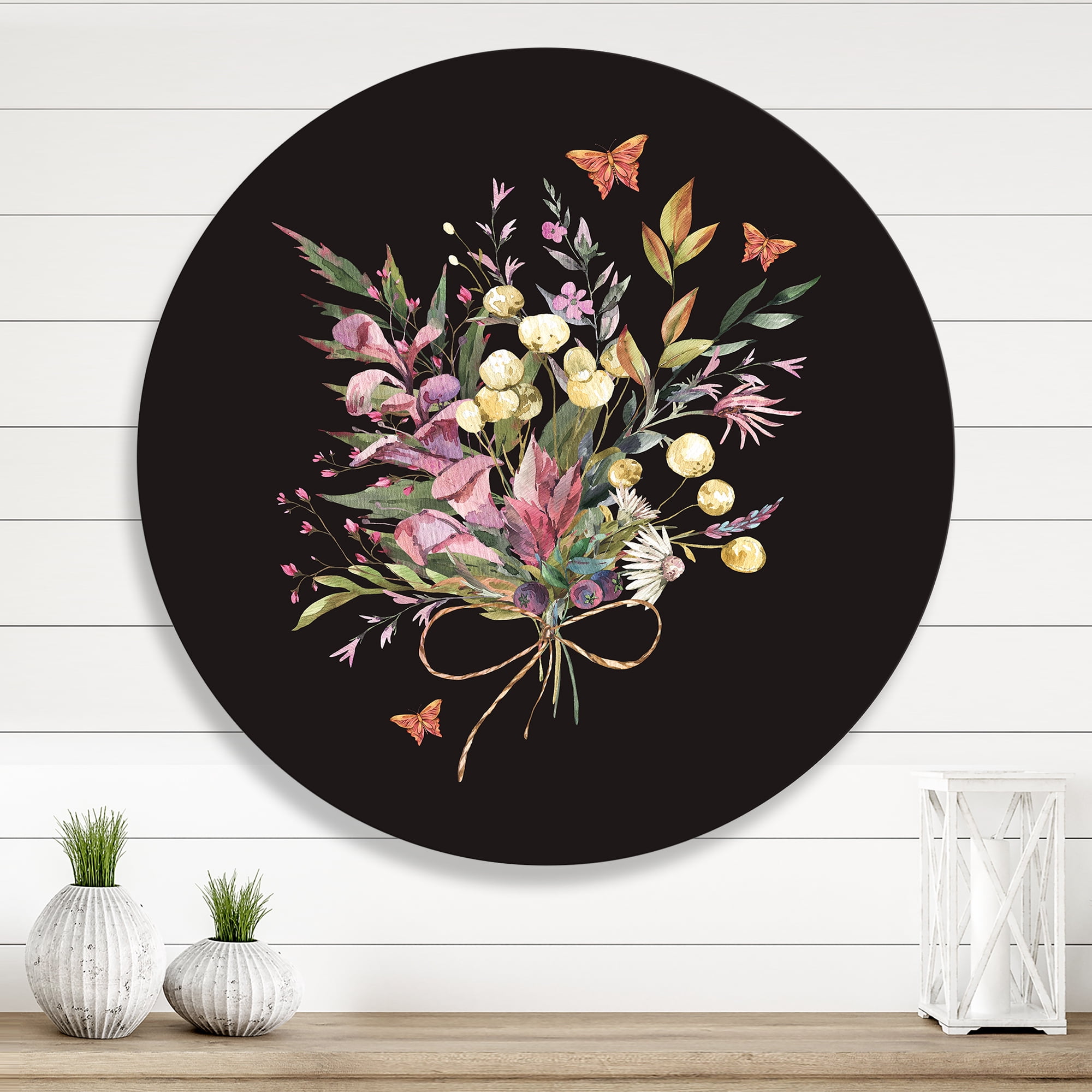 Designart 'Ancient Floral Summer Wildflowers Arrangement' Traditional Circle Metal Wall Art 11x11 - Disc of 11