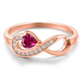 thumbnail image 3 of Gem Stone King 18K Rose Gold Plated Silver Red Created Ruby Infinity Ring for Women (0.47 Cttw, Heart Shape 4MM, Gemstone July Birthstone, Size 5), 3 of 6
