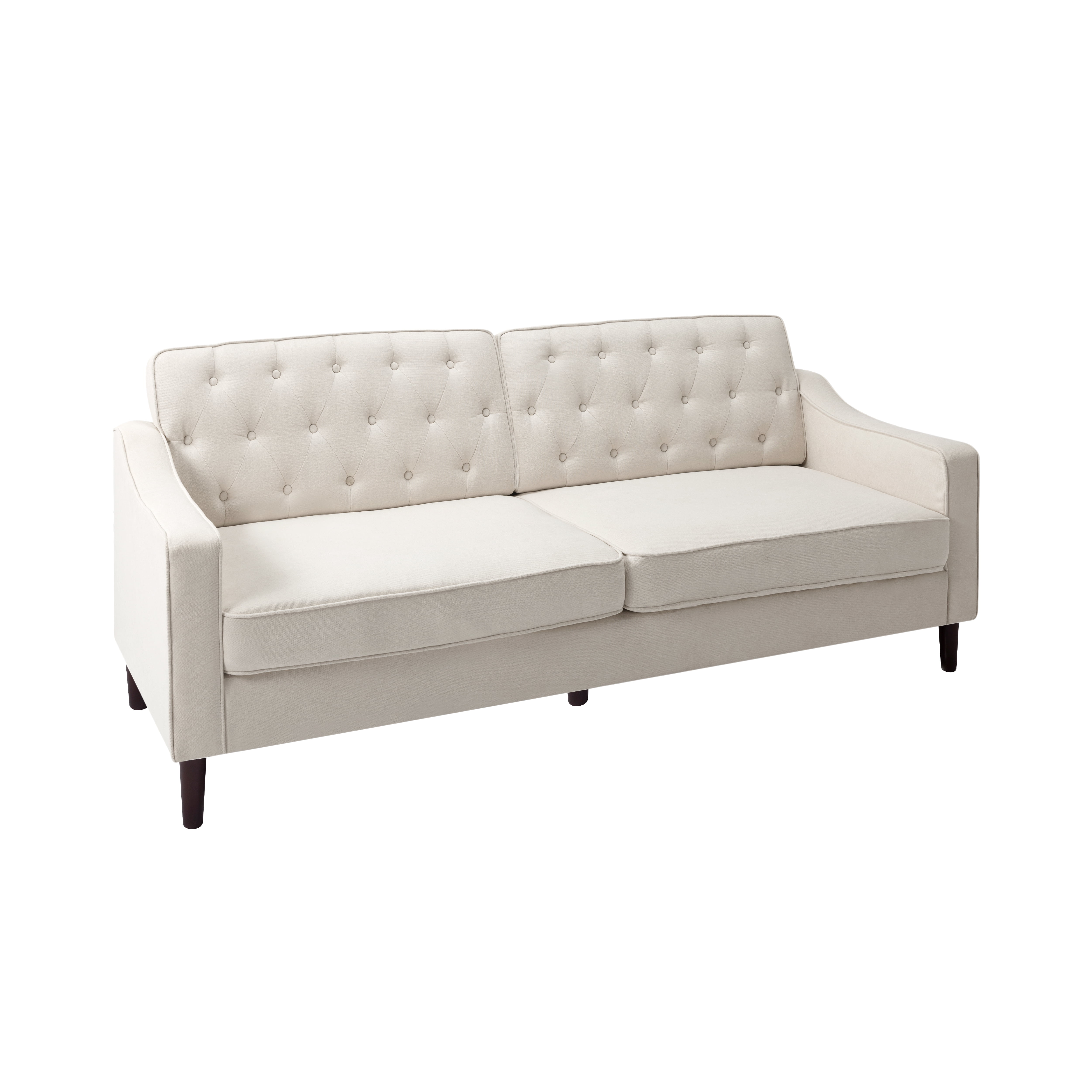 Resenkos 77" Upholstered Sofa Couch with Wood Leg, Square Arms and Tufted Back for Living Room, Bedroom, Apartment, White