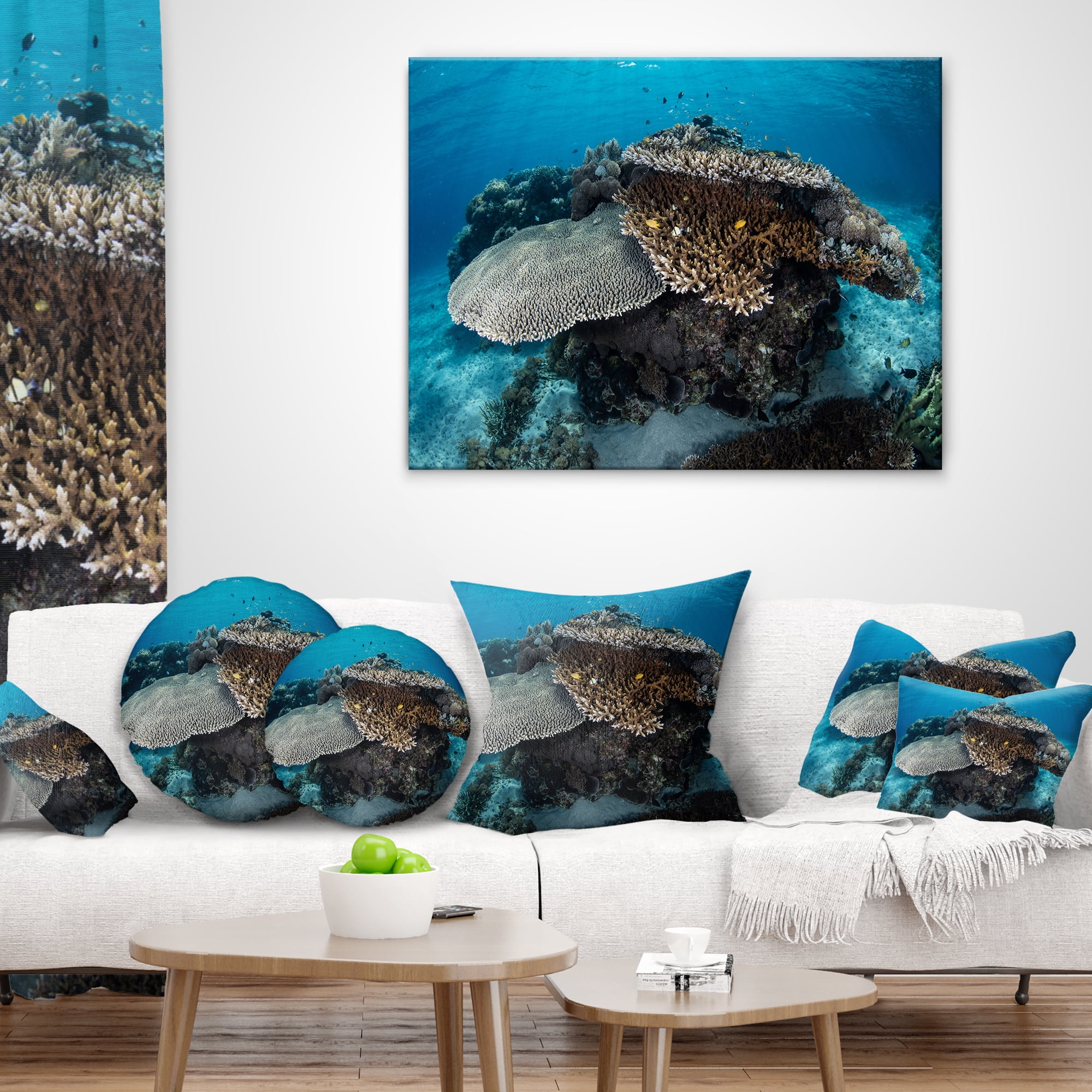 Designart Corals and Fish in Komodo National Park - Seashore Throw Pillow - 16x16