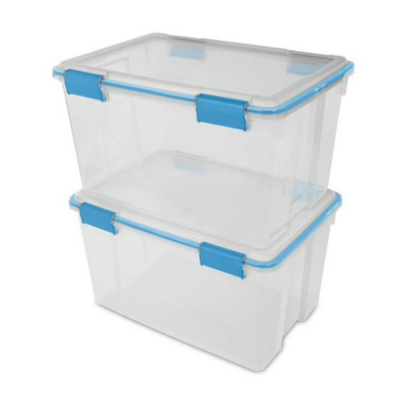 Sterilite 54 Qt Gasket Box, Stackable Storage Bin with Latching Lid and  Tight Seal Plastic Container to Organize Basement, Clear Base and Lid,  16-Pack