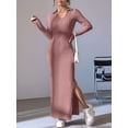 thumbnail image 6 of Women'S Casual Long Sleeve Collar V Neck Maxi Sweater Dress Slit Thigh Ribbed Knit Bodycon Pencil Dresses Pink S, 6 of 9